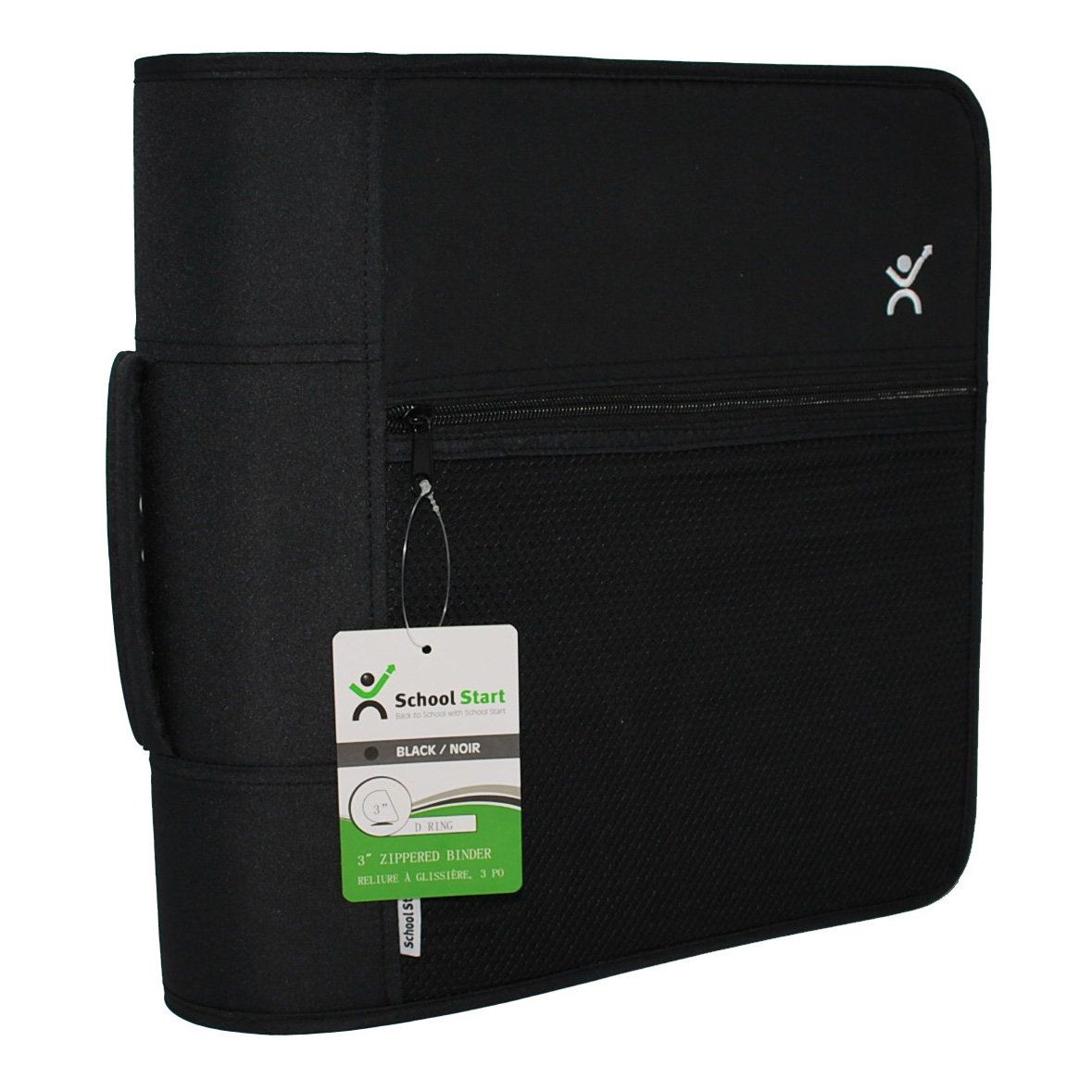 School Start Zippered Binder with Handle (3", Black)